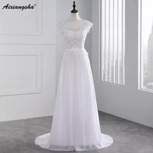 2017 Hot Selling Custom Made A Line Wedding Dresses Chiffon Lace See through Backless
