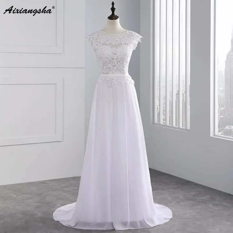 2017 Hot Selling Custom Made A Line Wedding Dresses Chiffon Lace See through Backless