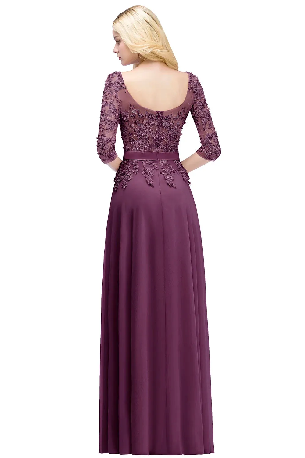 3 Quarter sleeve lace bridesmaid dress - Purple
