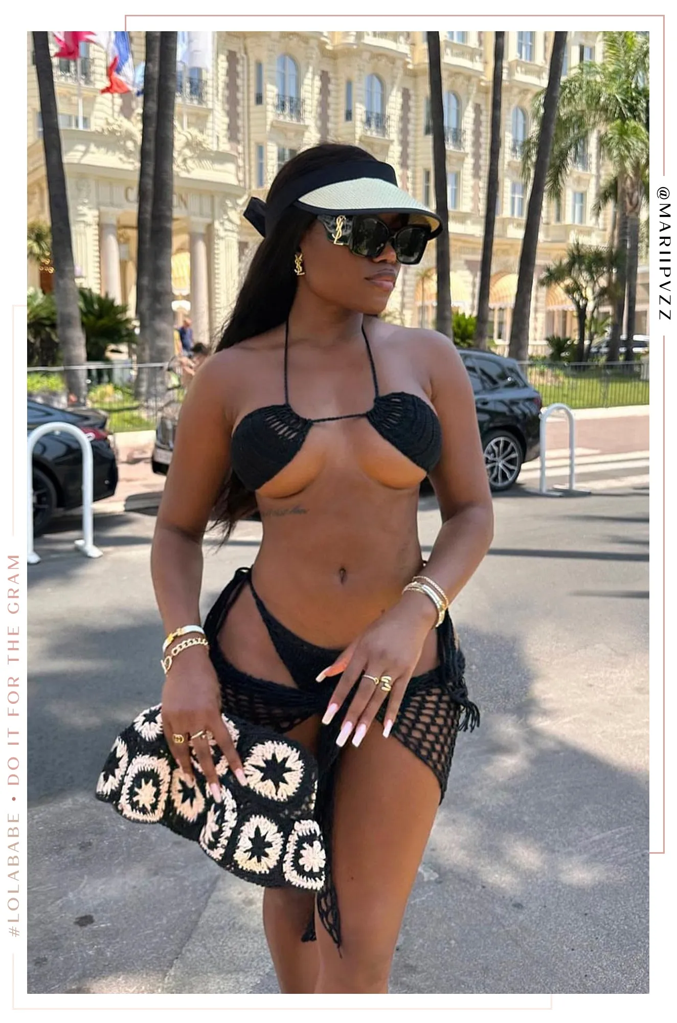 Agua De Coco Three Piece Crochet Bikini Set - Black