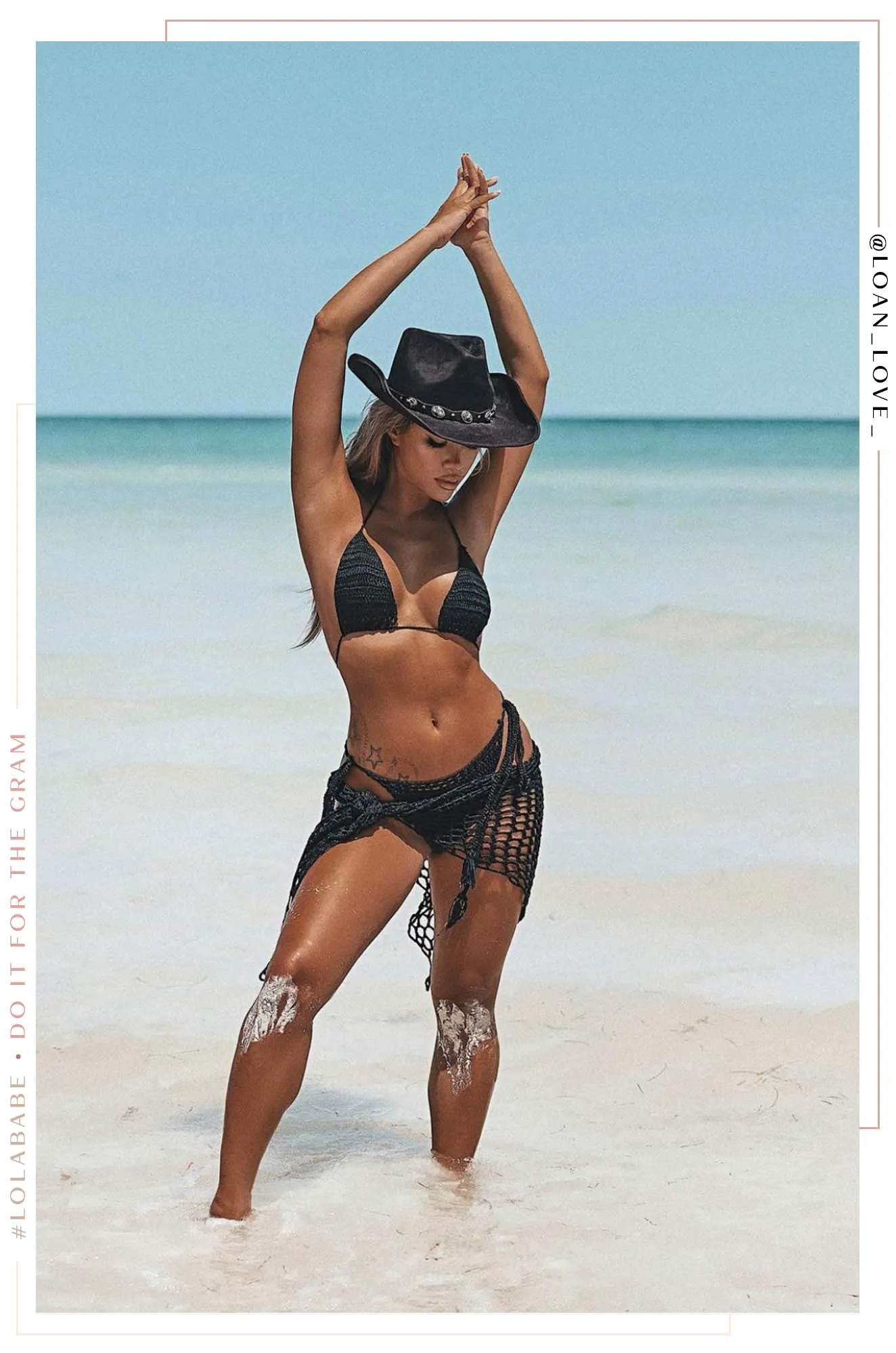 Agua De Coco Three Piece Crochet Bikini Set - Black