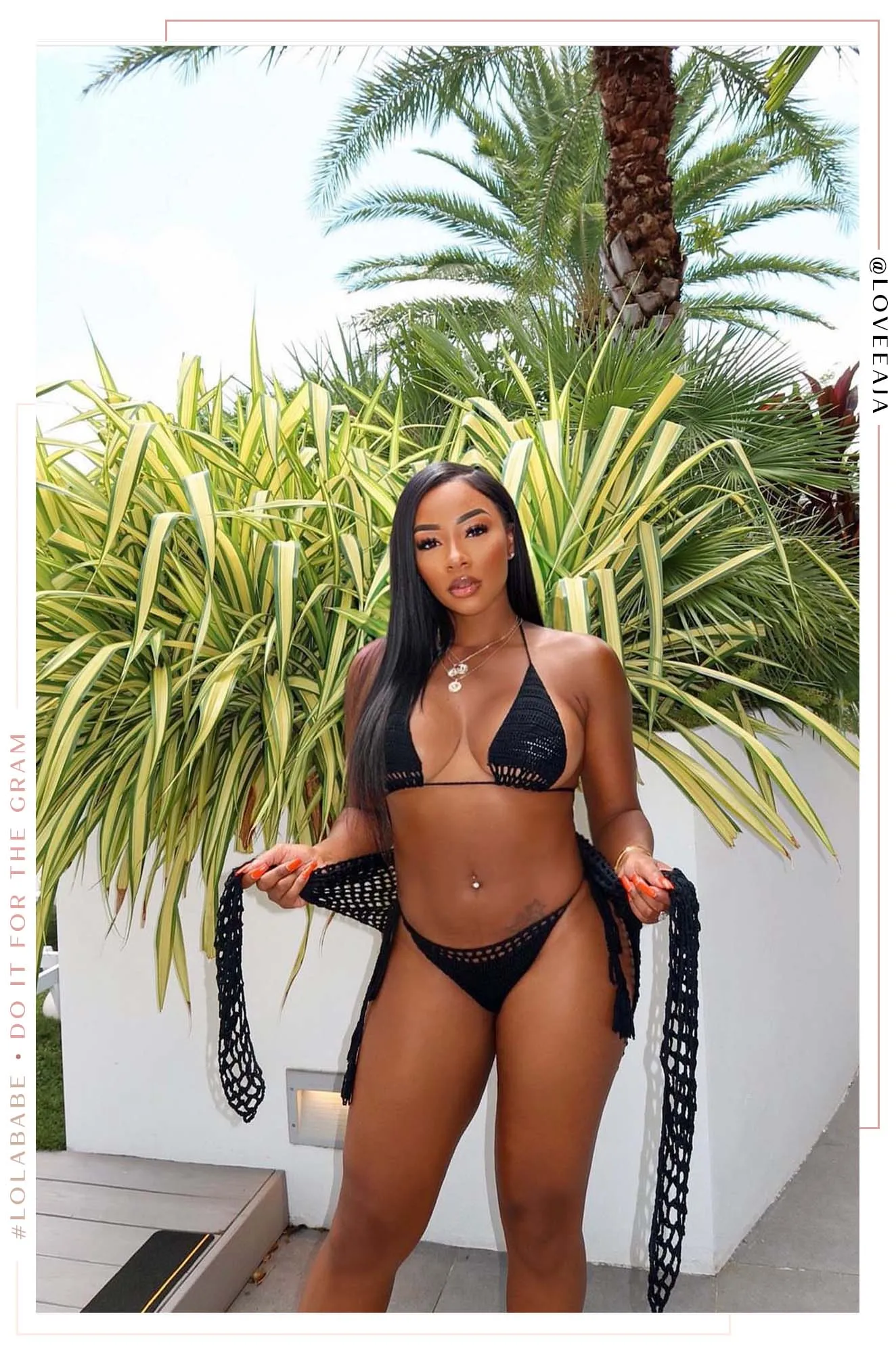 Agua De Coco Three Piece Crochet Bikini Set - Black