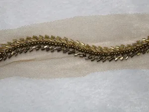 Antique Golden Cutdana Beads Work Embroidered Border