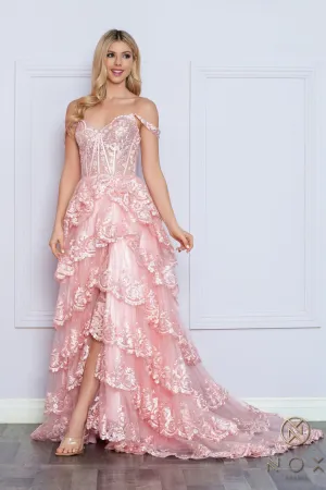 Applique Sweetheart Tiered Dress_R1299