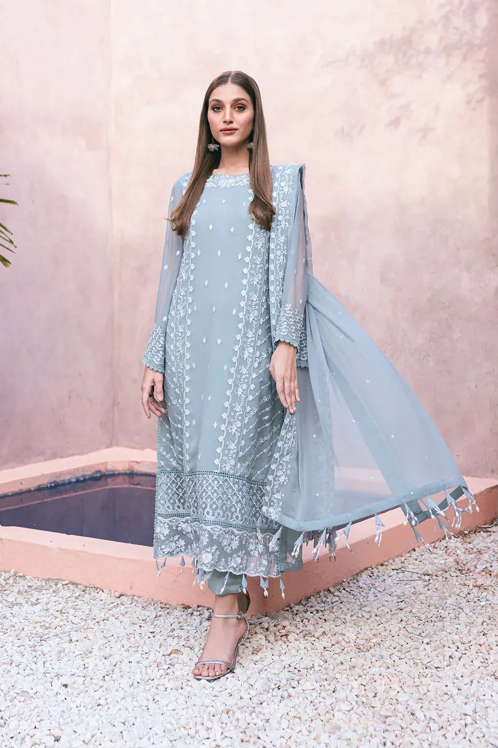 Azure | Embroidered Ensembles 3 Pcs | Frosted Fern
