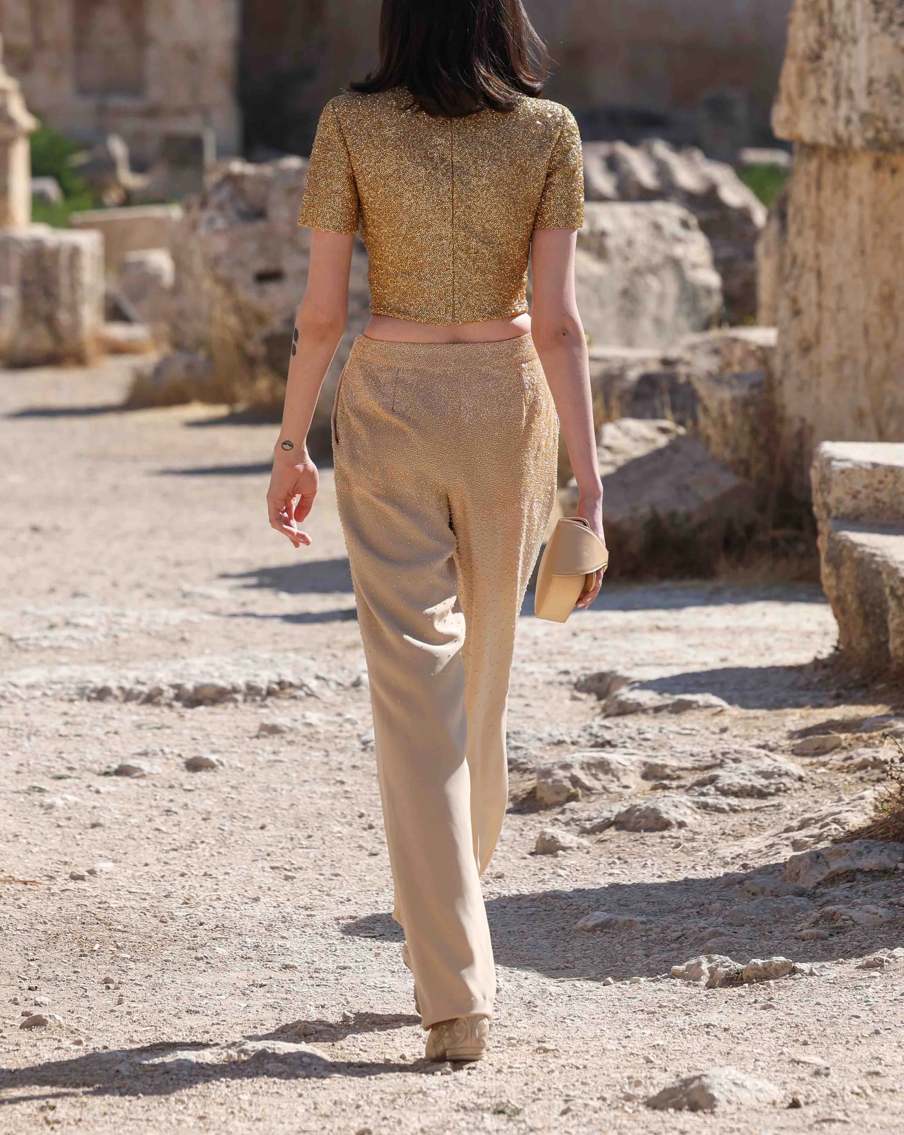 Beaded Short Sleeve Top & Pants