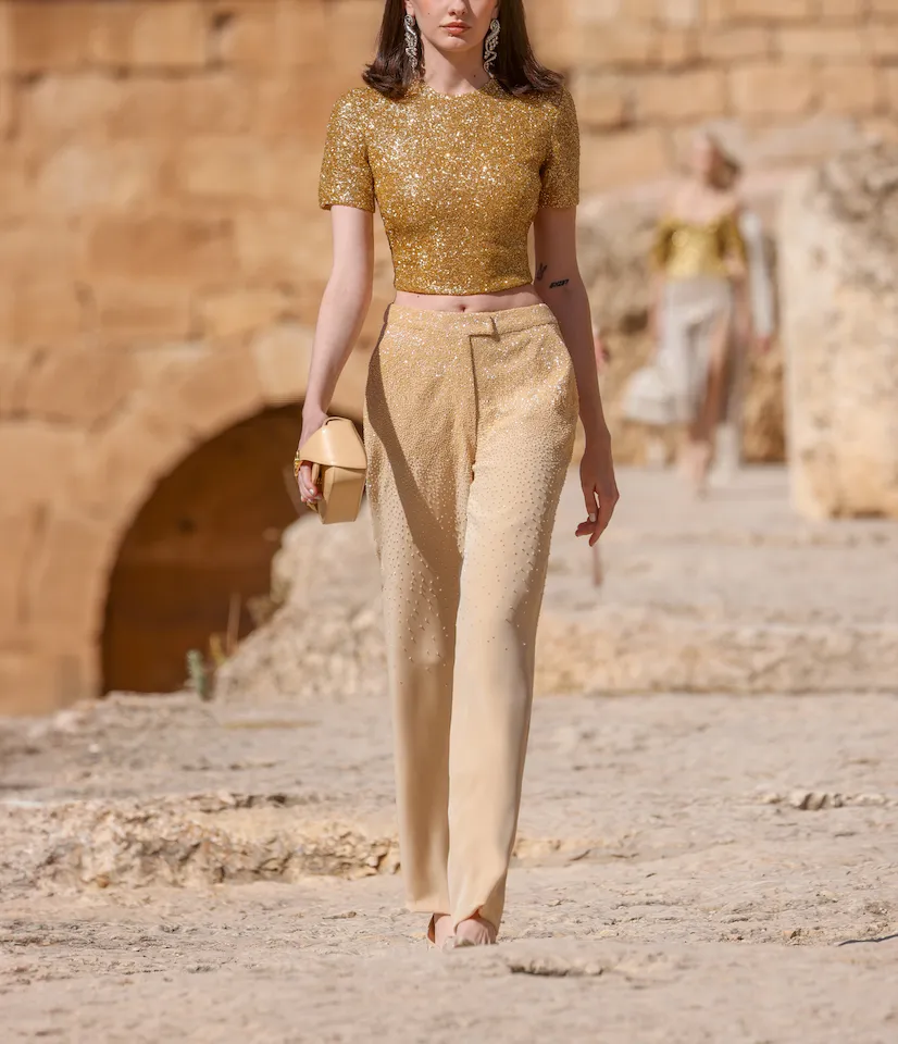 Beaded Short Sleeve Top & Pants