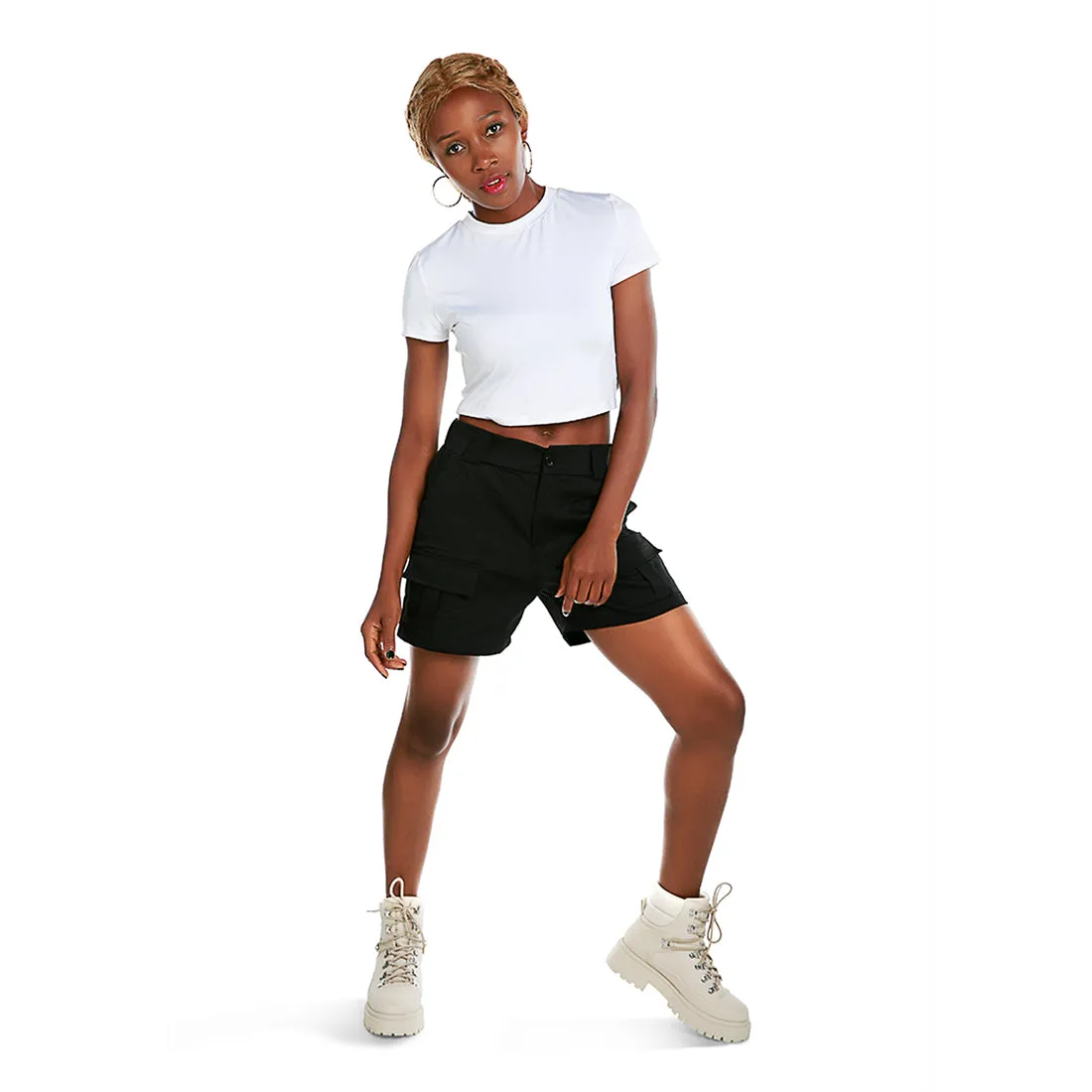 Belt Loop Solid Cargo Shorts