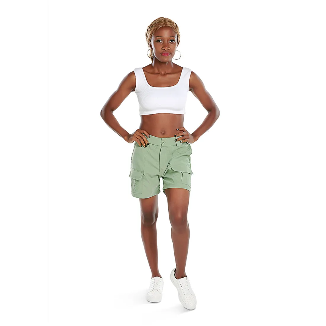 Belt Loop Solid Cargo Shorts