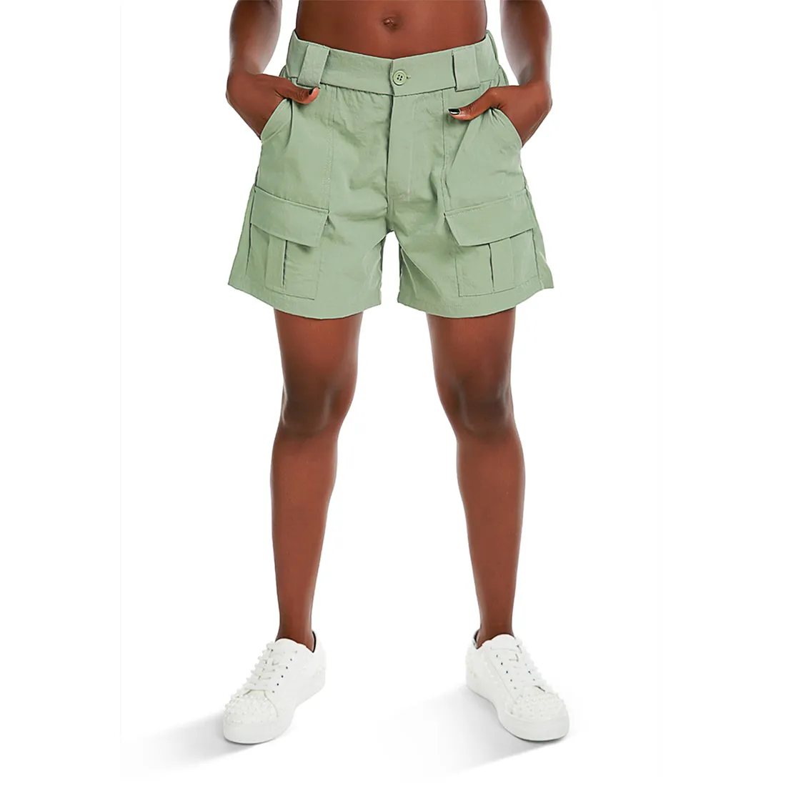 Belt Loop Solid Cargo Shorts