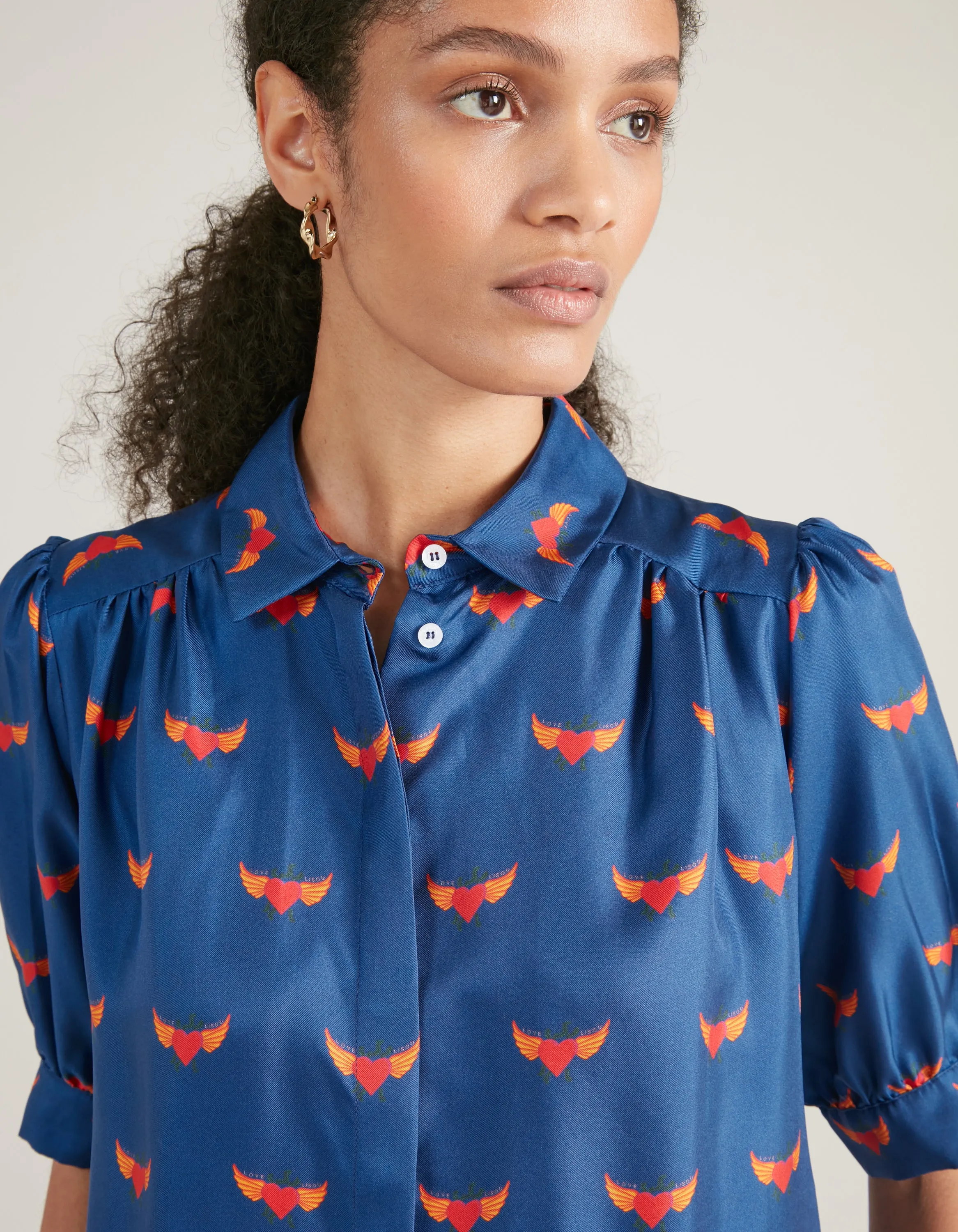 Betty Blue Flying Hearts Silk Shirt
