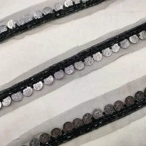Black & Silver Embellished Handwork Trim (Wholesale)
