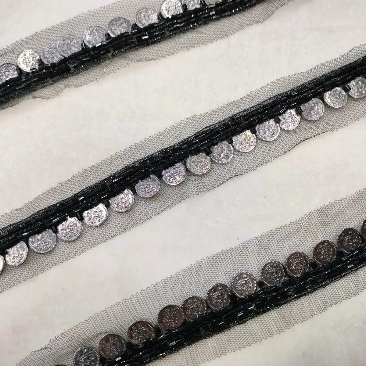 Black & Silver Embellished Handwork Trim (Wholesale)
