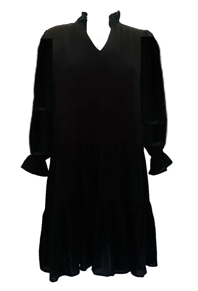 Black Cotton Tiered Loose Dress