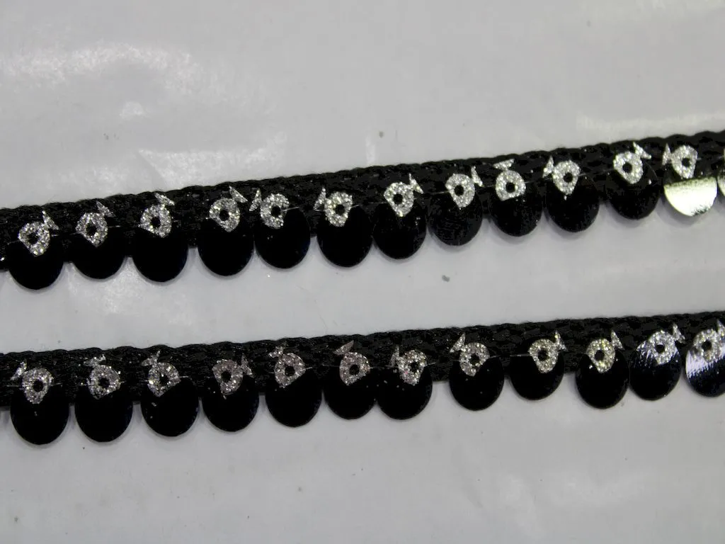Black Fancy Sequins Work Trim Lace