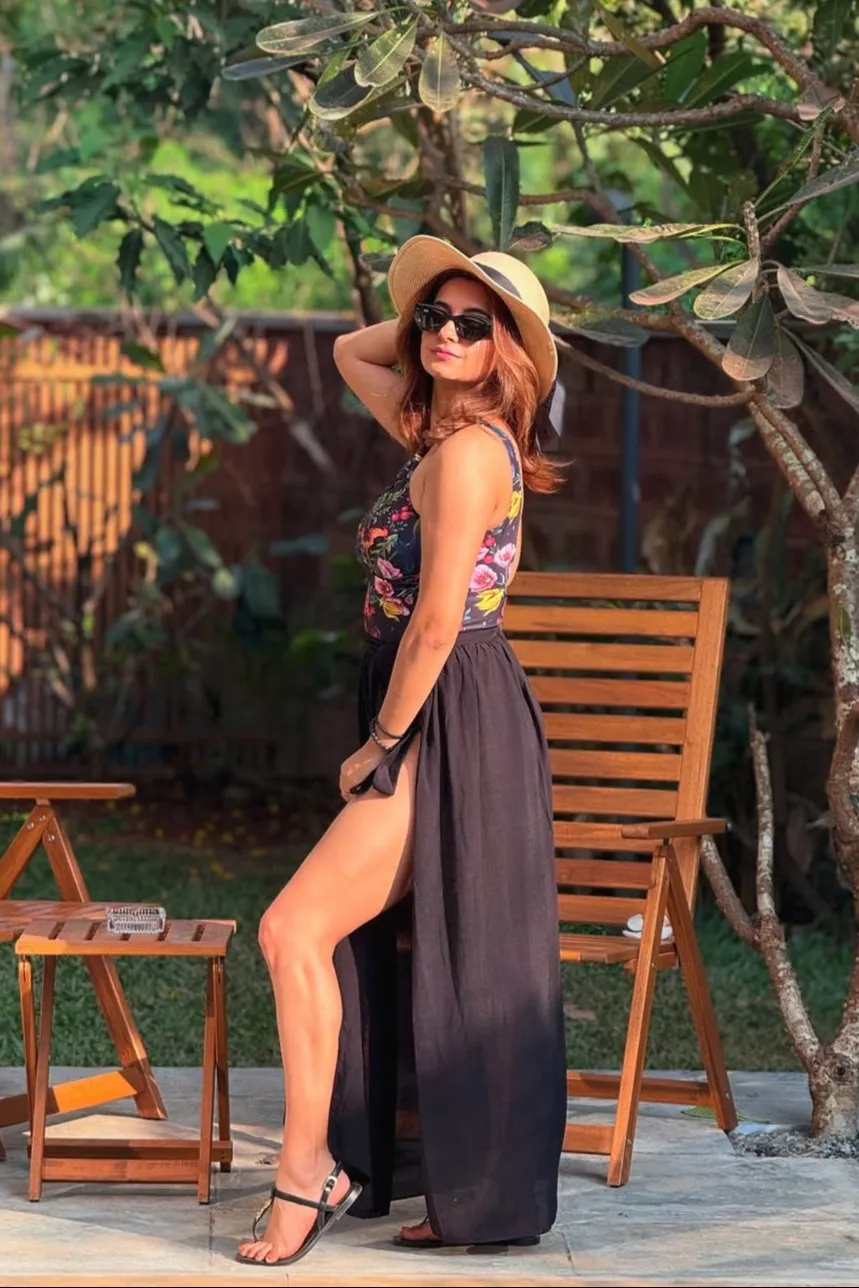 Black Floral Print Monokini With Sarong