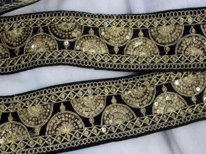 Black Floral Zari Work Embroidered Border