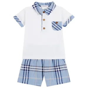 Blue Check Polo and Short Set