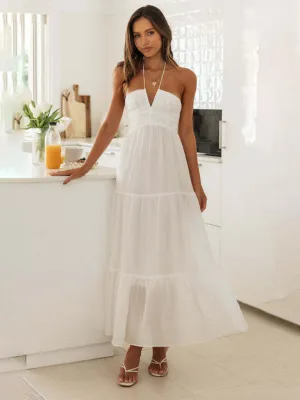 Blue Zone Planet |   Isabella's Bohemian V-Neck Halter Spaghetti Strap Tiered Maxi Dress
