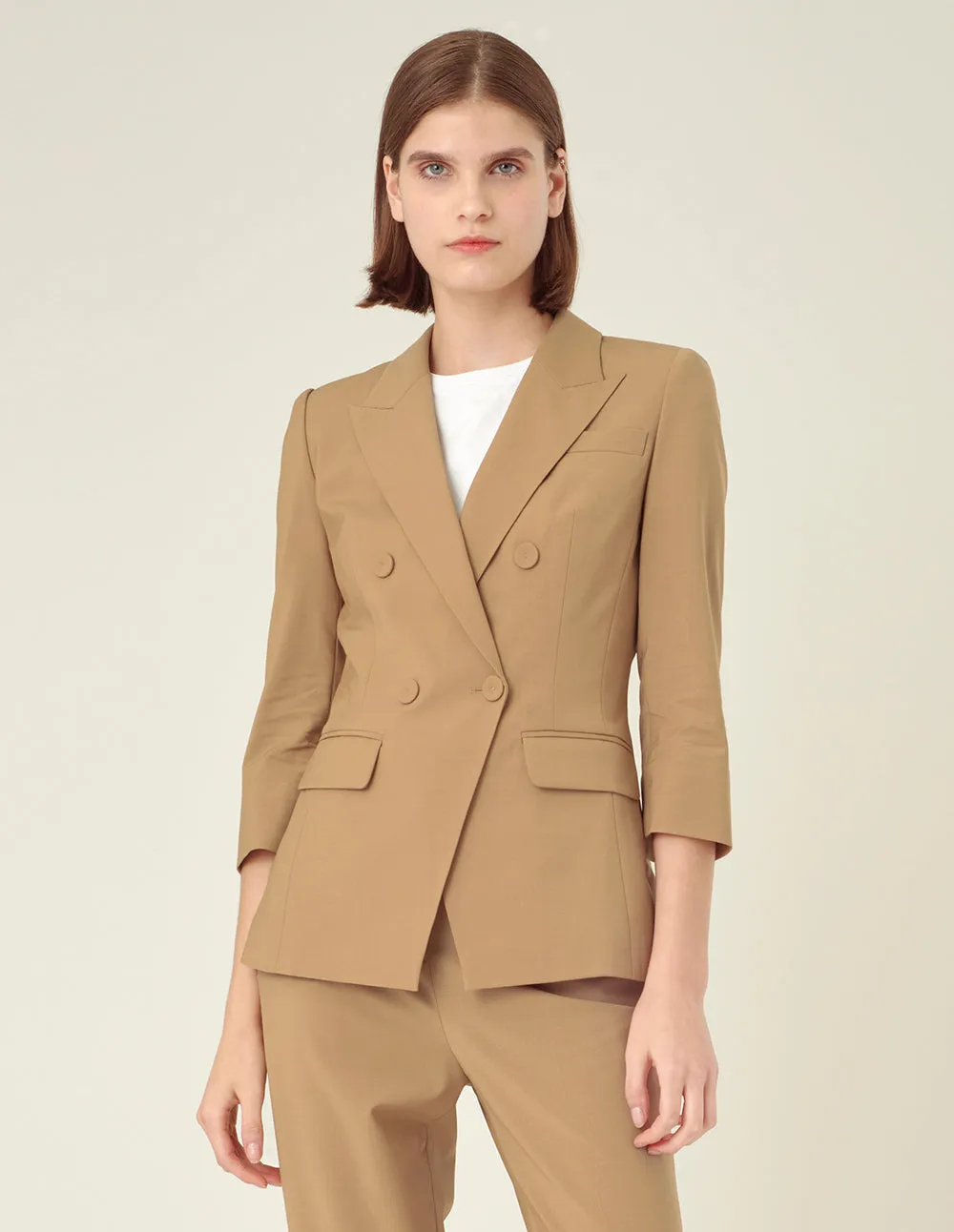 BORA AKSU Peak Lapel Double-Breasted Mid-Sleeve Blazer