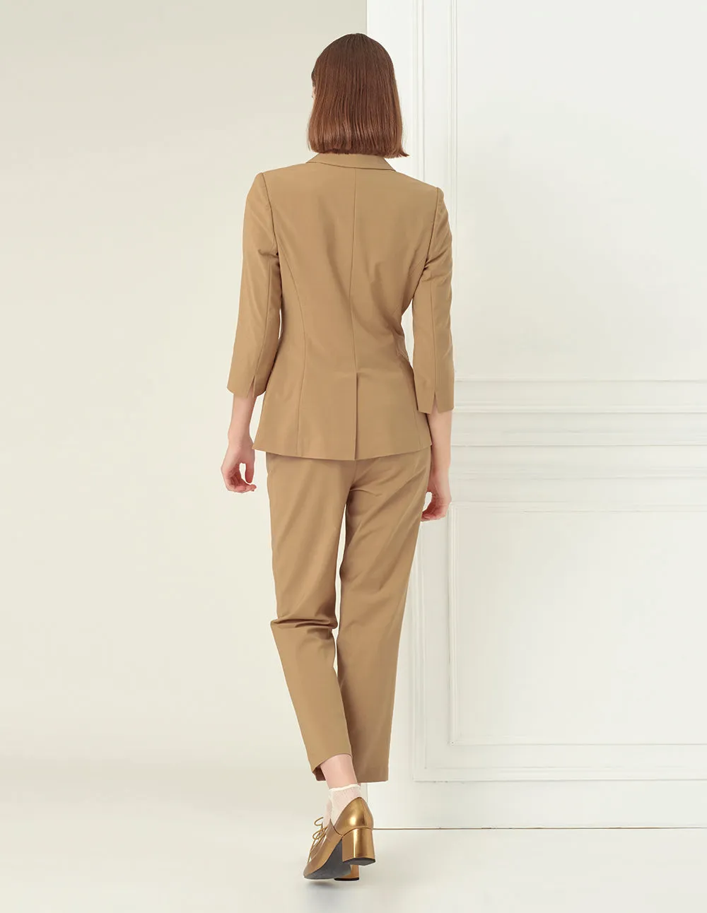 BORA AKSU Peak Lapel Double-Breasted Mid-Sleeve Blazer