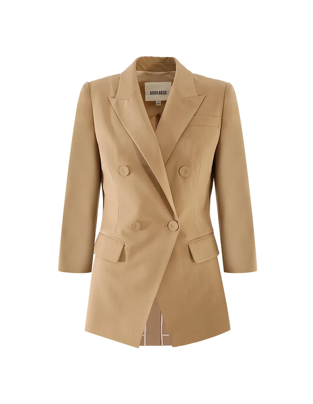 BORA AKSU Peak Lapel Double-Breasted Mid-Sleeve Blazer