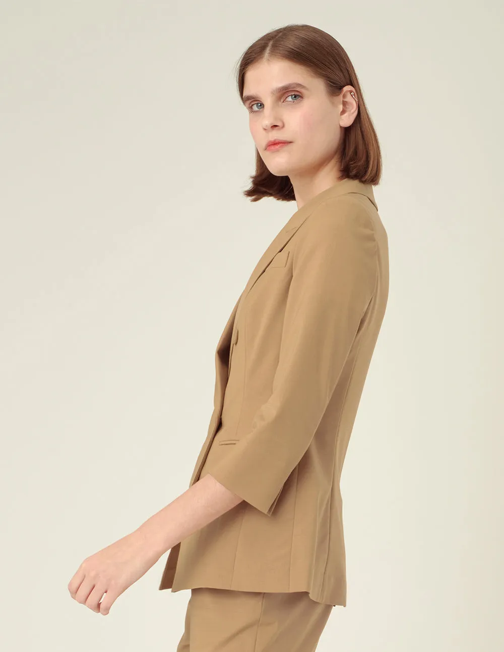 BORA AKSU Peak Lapel Double-Breasted Mid-Sleeve Blazer