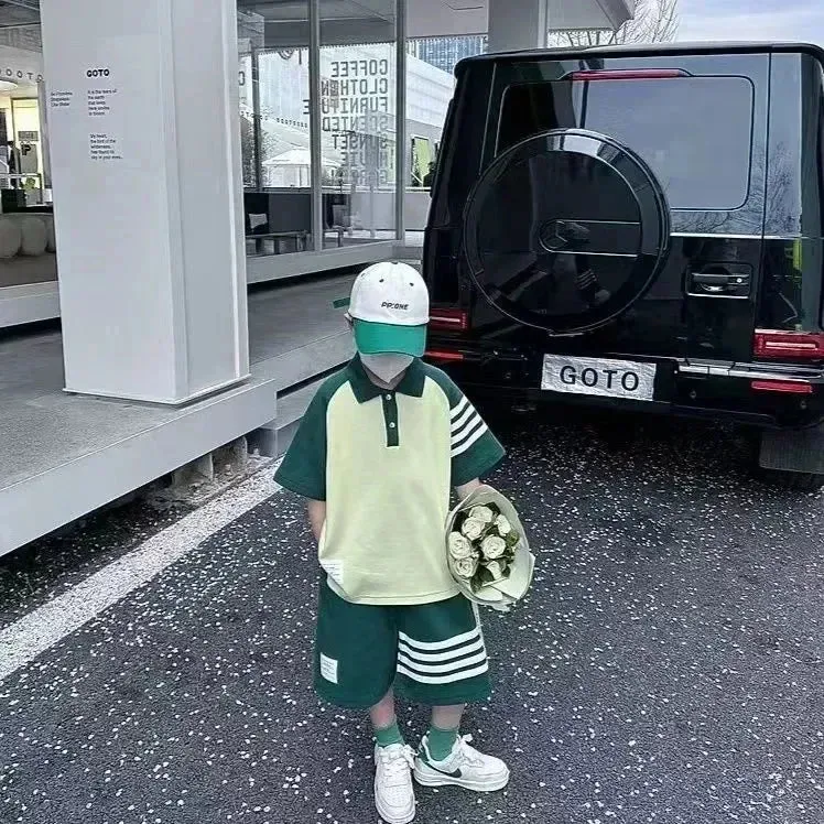 Boys Back To School Off Striped Polo and Shorts Sets