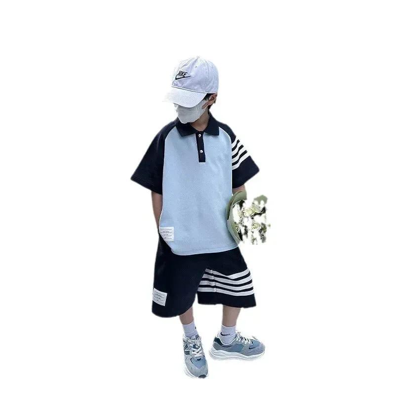 Boys Back To School Off Striped Polo and Shorts Sets