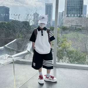 Boys Back To School Off Striped Polo and Shorts Sets
