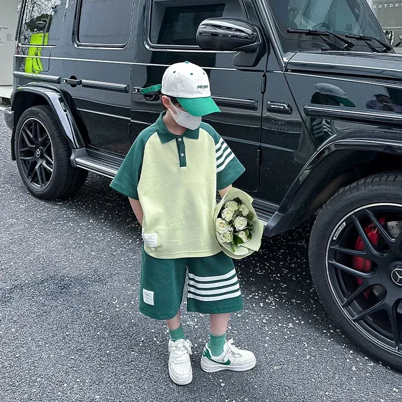 Boys Back To School Off Striped Polo and Shorts Sets
