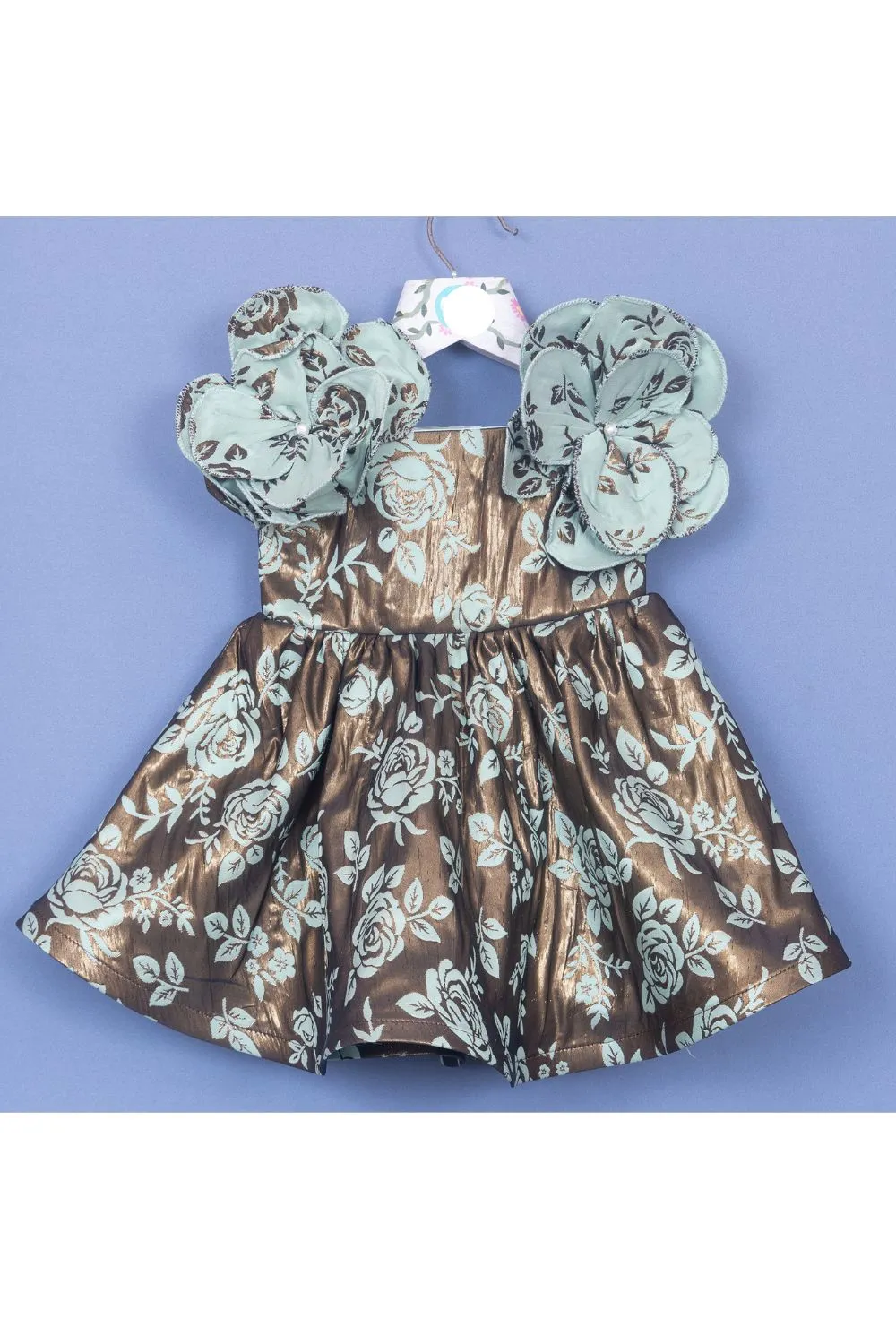 Brown Brocade Embroidered Sleeveless Dress