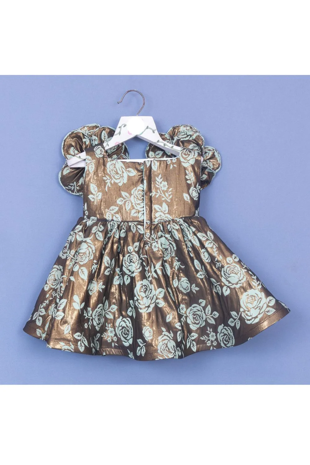 Brown Brocade Embroidered Sleeveless Dress
