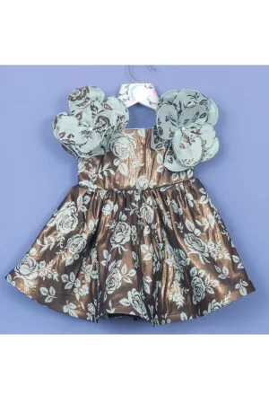 Brown Brocade Embroidered Sleeveless Dress
