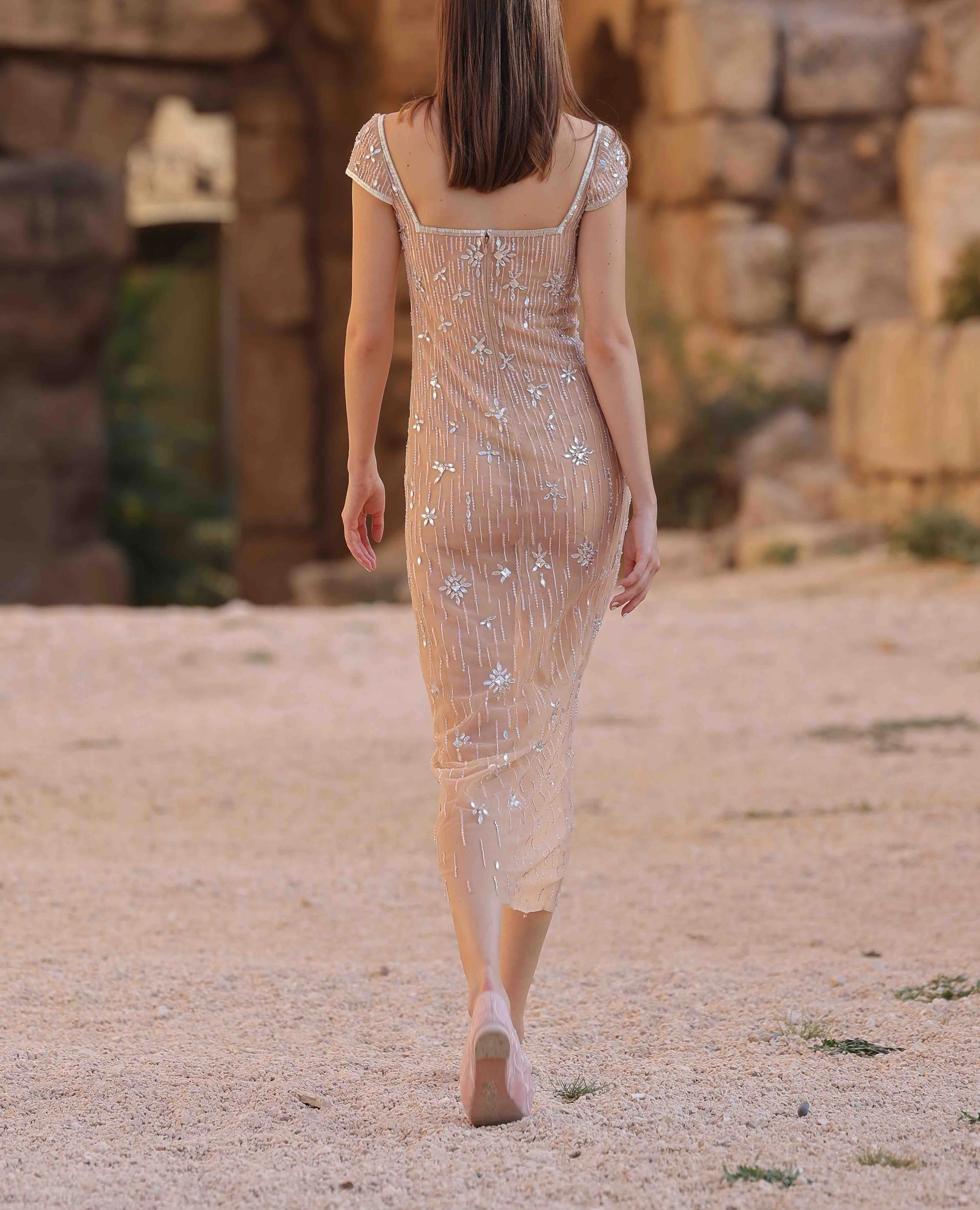Cap Sleeve Beaded Dress