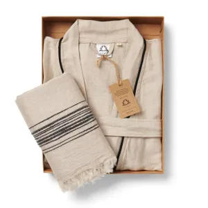 Ceren Linen Robe & Towel Gift Set, Ink