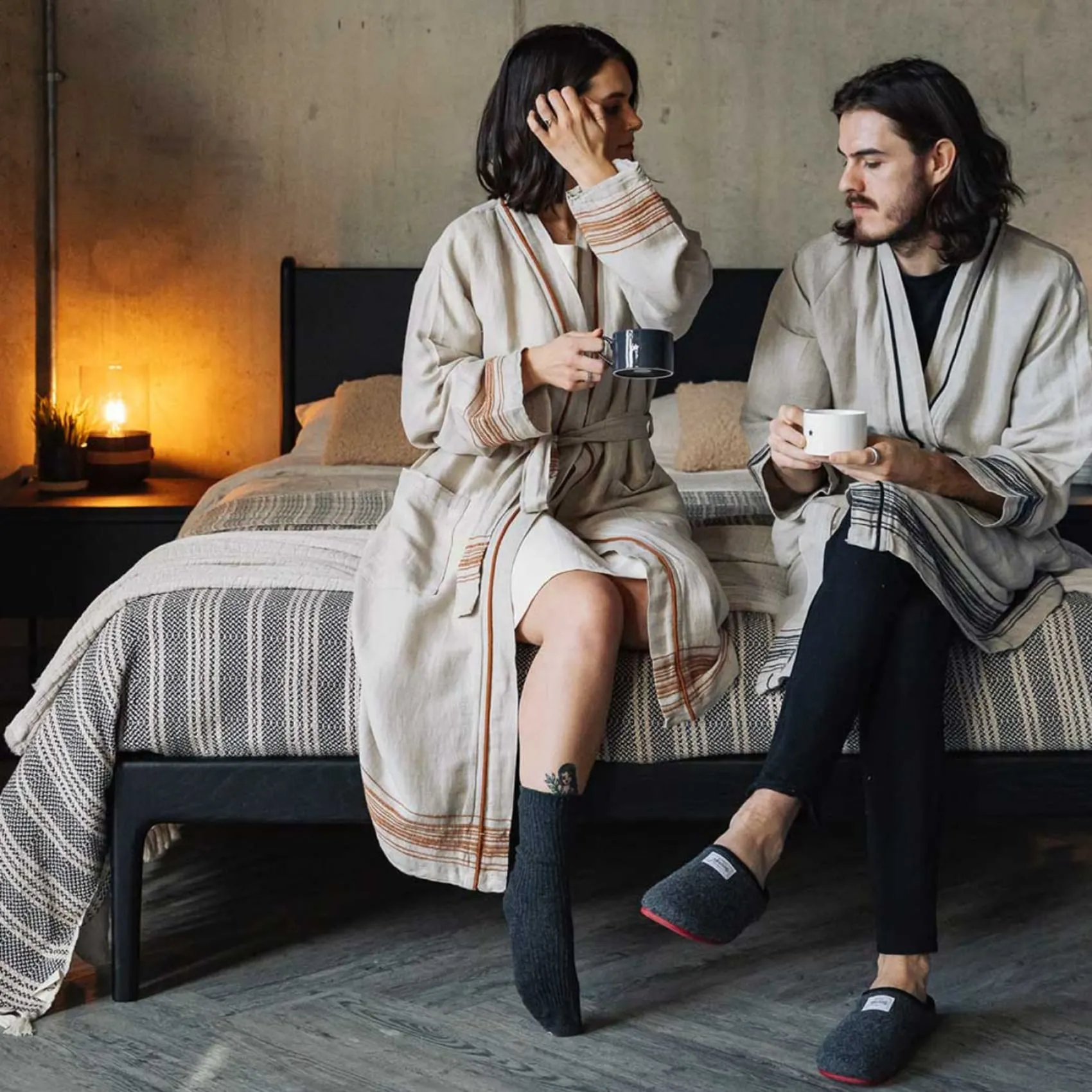 Ceren Linen Robe & Towel Gift Set, Ink