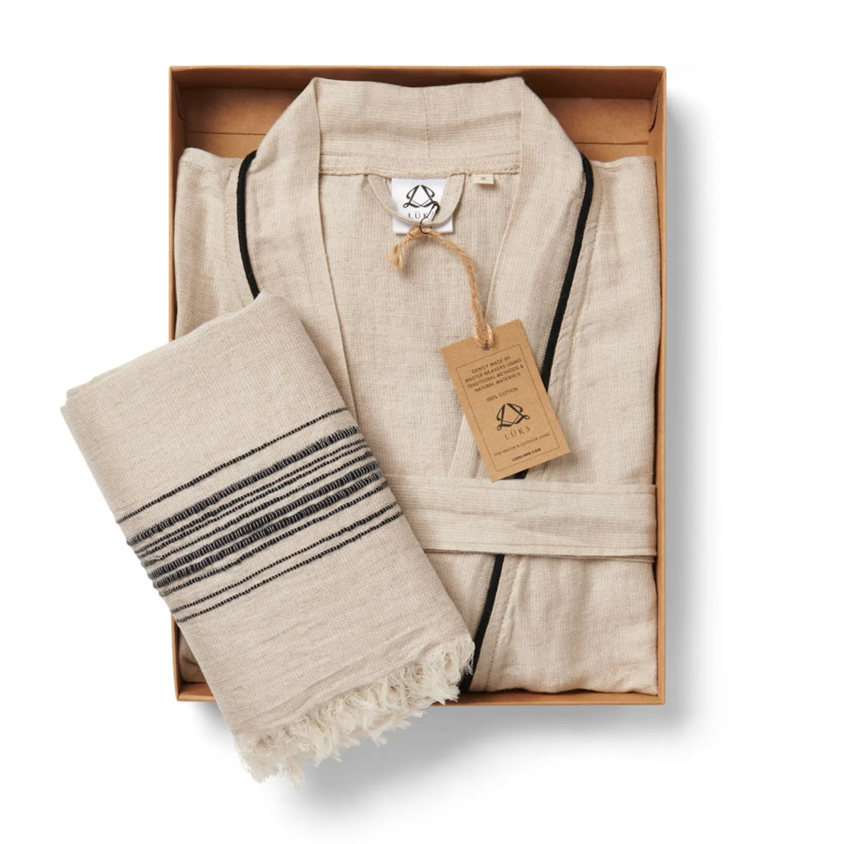 Ceren Linen Robe & Towel Gift Set, Ink