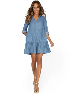Chambray Tiered Shirtdress
