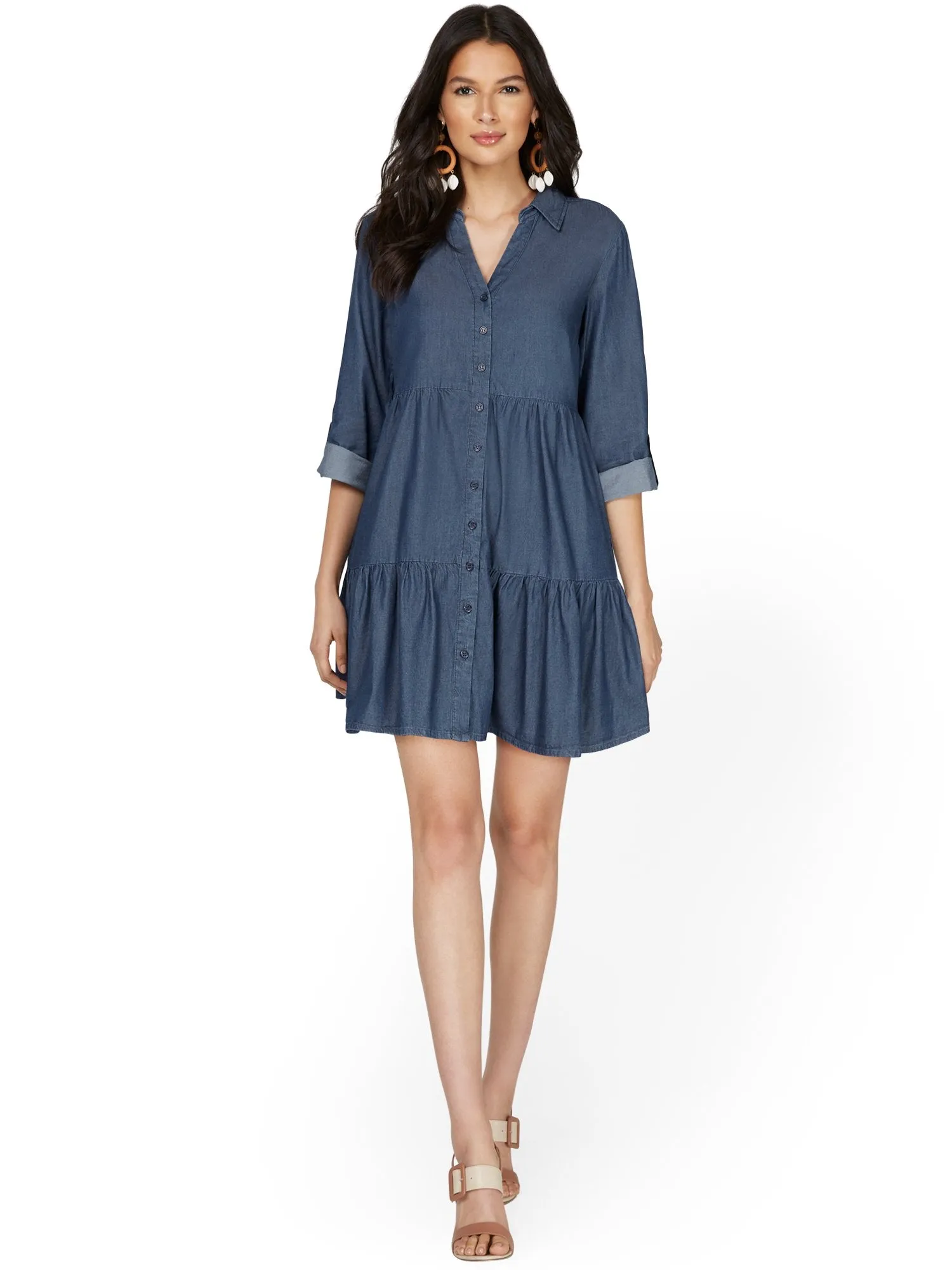 Chambray Tiered Shirtdress