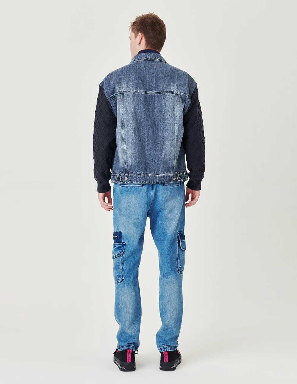 Couple knitted stitching denim jacket