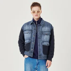 Couple knitted stitching denim jacket