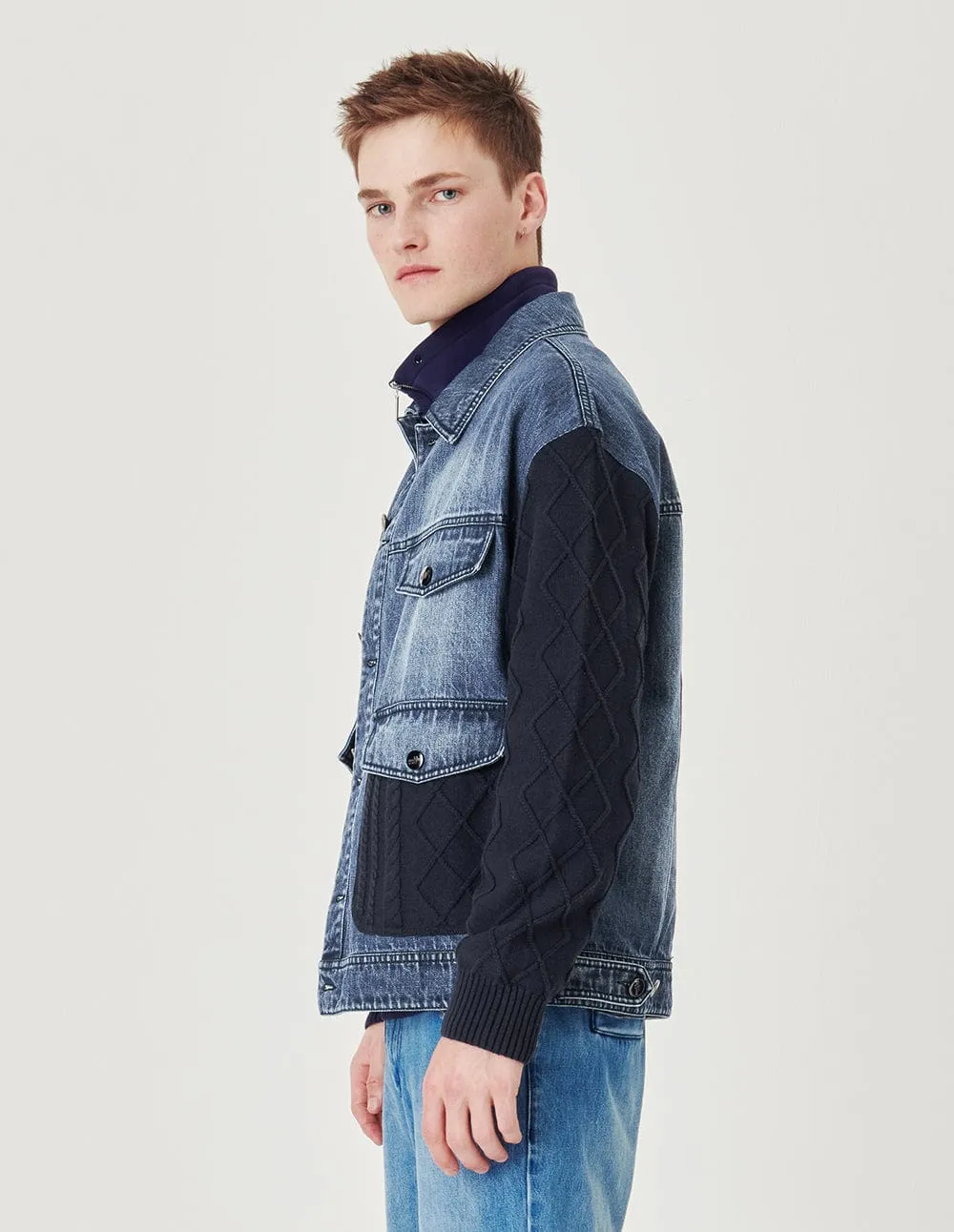 Couple knitted stitching denim jacket