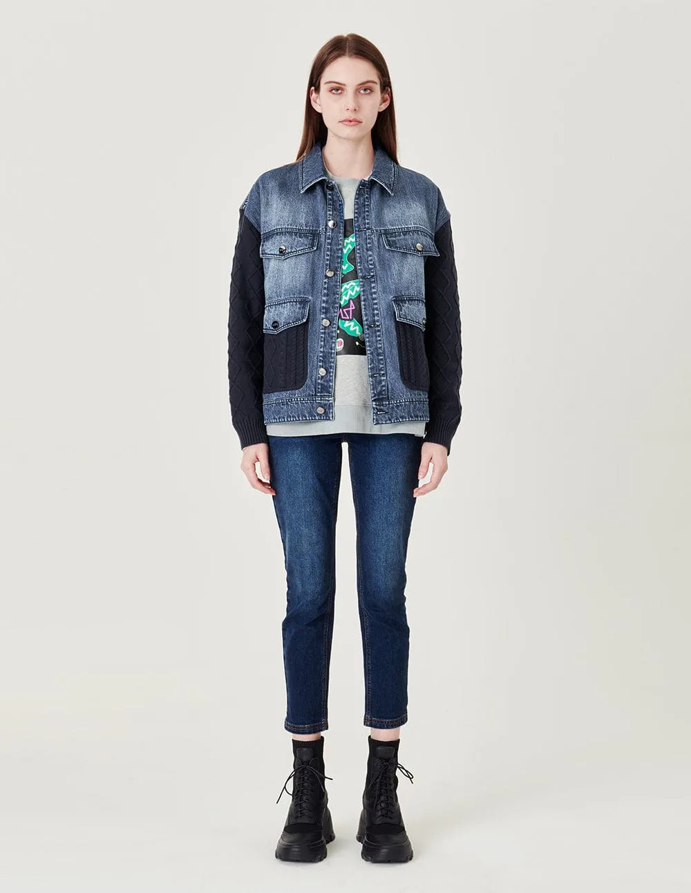 Couple knitted stitching denim jacket