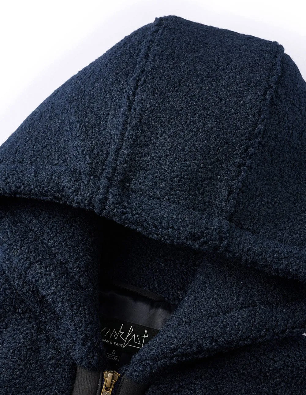 Couple Style Navy Blue Fleece Hooded Casual Jacket