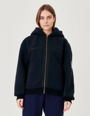 Couple Style Navy Blue Fleece Hooded Casual Jacket