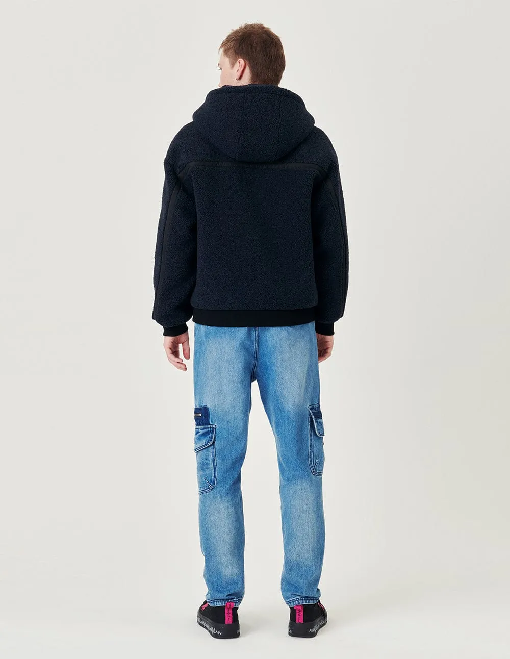 Couple Style Navy Blue Fleece Hooded Casual Jacket