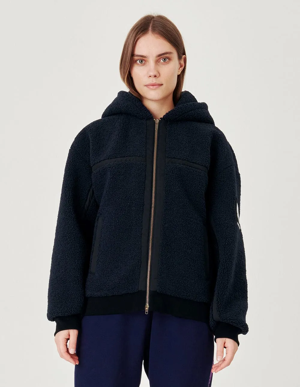 Couple Style Navy Blue Fleece Hooded Casual Jacket