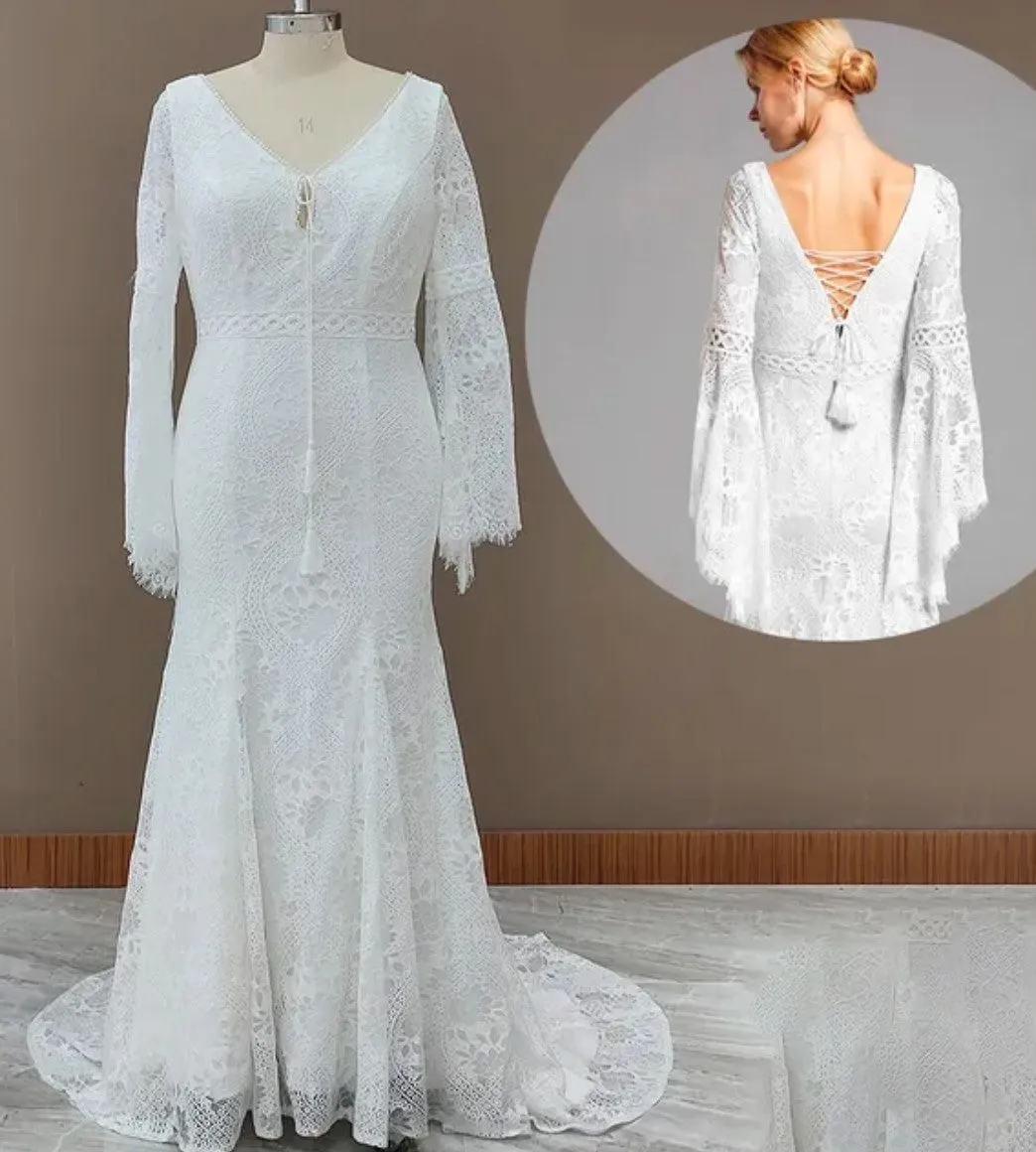 Custom Boho Crochet Fit & Flare Wedding Gown All Sizes/Colors