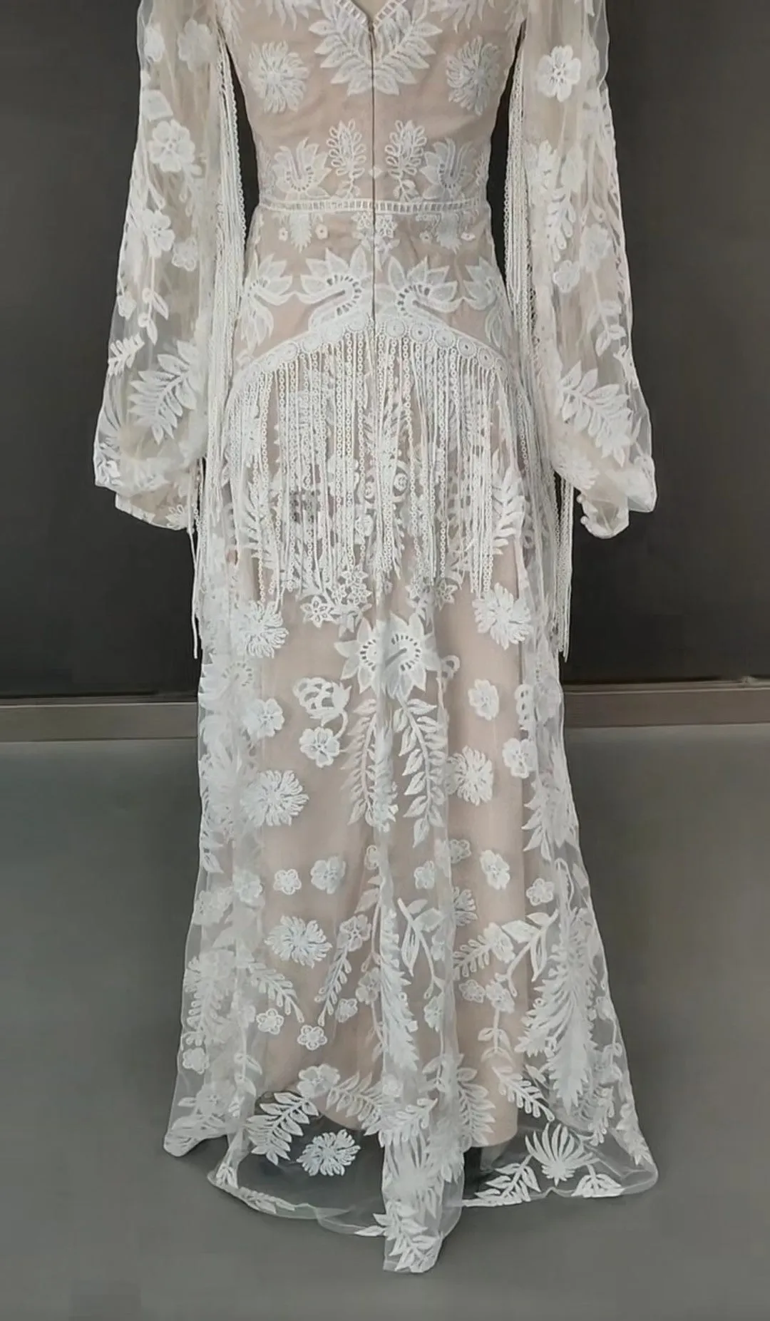 Custom Floral/Leaf Lace Boho Style A Line Wedding Gown All Sizes/Colors
